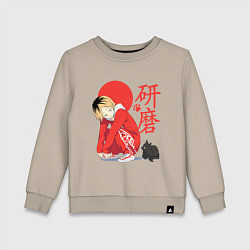 Свитшот хлопковый детский Кенма Козуме с котиком Haikyuu, цвет: миндальный