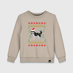Свитшот хлопковый детский Рождественский свитер Хаски, цвет: миндальный