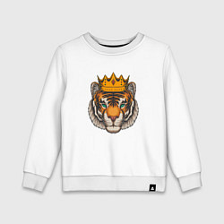 Свитшот хлопковый детский Тигр в короне Tiger in the crown, цвет: белый