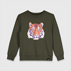 Свитшот хлопковый детский Тигра оранжевый, цвет: хаки