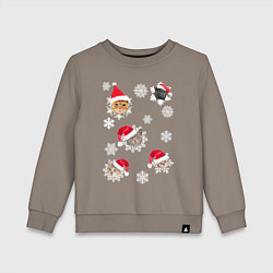 Свитшот хлопковый детский Новогодние Коты в Шапках, цвет: утренний латте