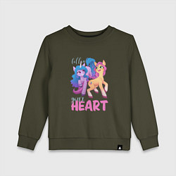 Свитшот хлопковый детский My Little Pony Follow your heart, цвет: хаки