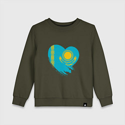 Свитшот хлопковый детский Сердце - Казахстан, цвет: хаки