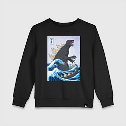 Свитшот хлопковый детский Godzilla in The Waves Eastern, цвет: черный