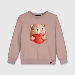 Свитшот хлопковый детский Мишка с сердечком с валентинкой, цвет: пыльно-розовый