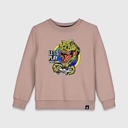 Свитшот хлопковый детский Lets play video games! Dinosaur, цвет: пыльно-розовый
