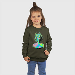 Свитшот хлопковый детский Gorgon Medusa Vaporwave Neon, цвет: хаки — фото 2
