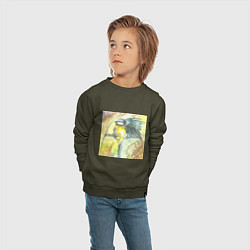 Свитшот хлопковый детский Синица-лазоревка в стиле акварель, цвет: хаки — фото 2