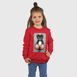 Свитшот хлопковый детский Крутой котяра в боксёрских перчатках Cool cat in b, цвет: красный — фото 2