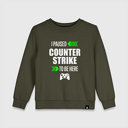 Свитшот хлопковый детский I Paused Counter Strike To Be Here с зелеными стре, цвет: хаки