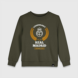 Свитшот хлопковый детский Лого Real Madrid и надпись Legendary Football Club, цвет: хаки