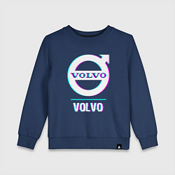 Свитшот хлопковый детский Значок Volvo в стиле Glitch, цвет: тёмно-синий