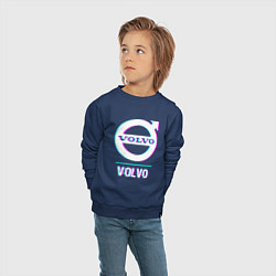 Свитшот хлопковый детский Значок Volvo в стиле Glitch, цвет: тёмно-синий — фото 2