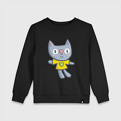 Свитшот хлопковый детский Детский рисунок - котик, цвет: черный