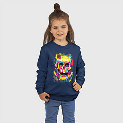Свитшот хлопковый детский Красочный стилизованный череп, цвет: тёмно-синий — фото 2