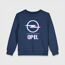 Свитшот хлопковый детский Значок Opel в стиле glitch, цвет: тёмно-синий