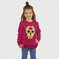 Свитшот хлопковый детский Череп с замочком, с подсолнухами и цветами, цвет: маджента — фото 2