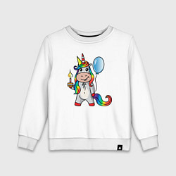 Свитшот хлопковый детский Праздничный единорог с тортиком, цвет: белый