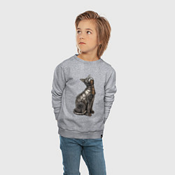 Свитшот хлопковый детский Металлическая статуэтка кошки, цвет: меланж — фото 2