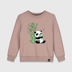 Свитшот хлопковый детский Панда бамбук и стрекоза, цвет: пыльно-розовый