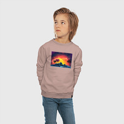Свитшот хлопковый детский Пляж и пальмы абстрактный ретро дизайн, цвет: пыльно-розовый — фото 2