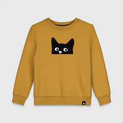 Свитшот хлопковый детский Морда выглядывающего кота, цвет: горчичный