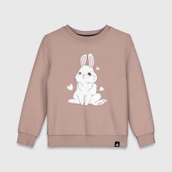 Свитшот хлопковый детский Милый белый зайчик с сердечками, цвет: пыльно-розовый