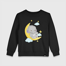Свитшот хлопковый детский Милый слонёнок сидит на месяце среди звёзд, цвет: черный