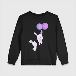 Свитшот хлопковый детский Милые крольчата с воздушными шарами, цвет: черный