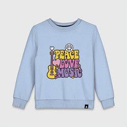 Свитшот хлопковый детский Мир любовь и музыка, цвет: мягкое небо