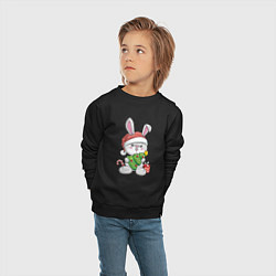 Свитшот хлопковый детский Новогодний кролик с елочкой, цвет: черный — фото 2