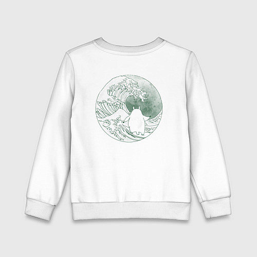 Детский свитшот Тоторо серфит на большой волне в канагаве - зелены / Белый – фото 2