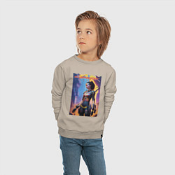Свитшот хлопковый детский Cyberpunk 2077 - character - neural network, цвет: миндальный — фото 2
