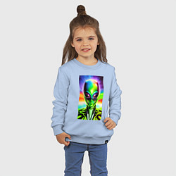 Свитшот хлопковый детский Alien - neural network - neon glow - pop art, цвет: мягкое небо — фото 2