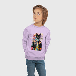 Свитшот хлопковый детский Чёрный кот модник - нейросеть, цвет: лаванда — фото 2