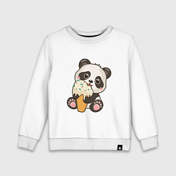 Свитшот хлопковый детский Милый панда кушает мороженое, цвет: белый