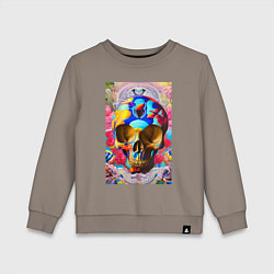 Свитшот хлопковый детский Skull - neural network - art, цвет: утренний латте