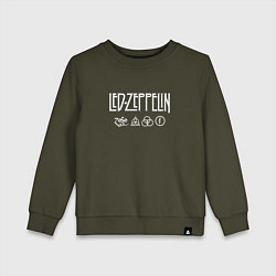 Свитшот хлопковый детский Led Zeppelin символы, цвет: хаки