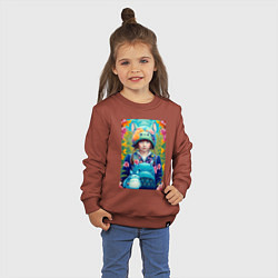 Свитшот хлопковый детский Girl with Totoro - fantasy - neural network, цвет: кирпичный — фото 2