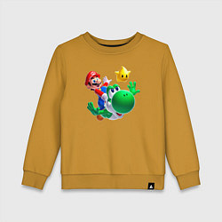 Свитшот хлопковый детский Марио, Йоши и звезда, цвет: горчичный