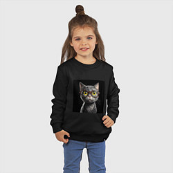 Свитшот хлопковый детский Желтоглазый котик в очках, цвет: черный — фото 2