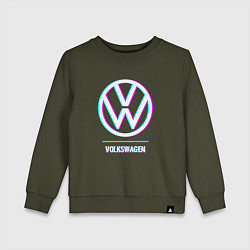 Свитшот хлопковый детский Значок Volkswagen в стиле glitch, цвет: хаки