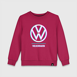Свитшот хлопковый детский Значок Volkswagen в стиле glitch, цвет: маджента
