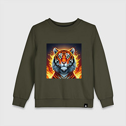 Свитшот хлопковый детский Огненный тигр, цвет: хаки