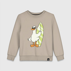 Свитшот хлопковый детский Гусь серфингист в очках, цвет: миндальный
