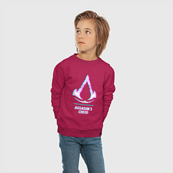 Свитшот хлопковый детский Assassins Creed в стиле glitch и баги графики, цвет: маджента — фото 2