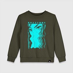 Свитшот хлопковый детский Free as a bird anime, цвет: хаки