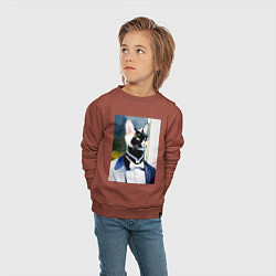 Свитшот хлопковый детский Кот-джентльмен - мем - нейросеть - акварель, цвет: кирпичный — фото 2