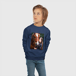 Свитшот хлопковый детский Девочка с лошадью, цвет: тёмно-синий — фото 2