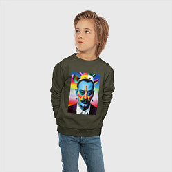 Свитшот хлопковый детский Salvador Dali - pop art - neural network, цвет: хаки — фото 2